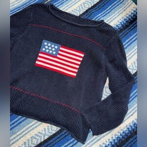 Navy knit American flag patriotic sweater 
Fits women’s medium